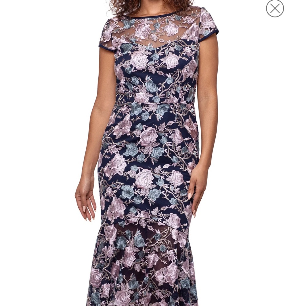 XSCAPE Floral Embroidered High/Low Cocktail Dress